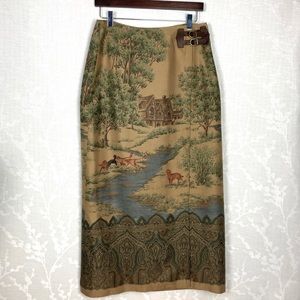LAUREN RALPH LAUREN LONG WRAP SKIRT BUCKLES DOGS